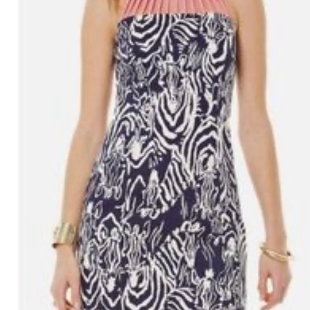 Lilly Pulitzer Strapless Pink and Navy Zebra Dress